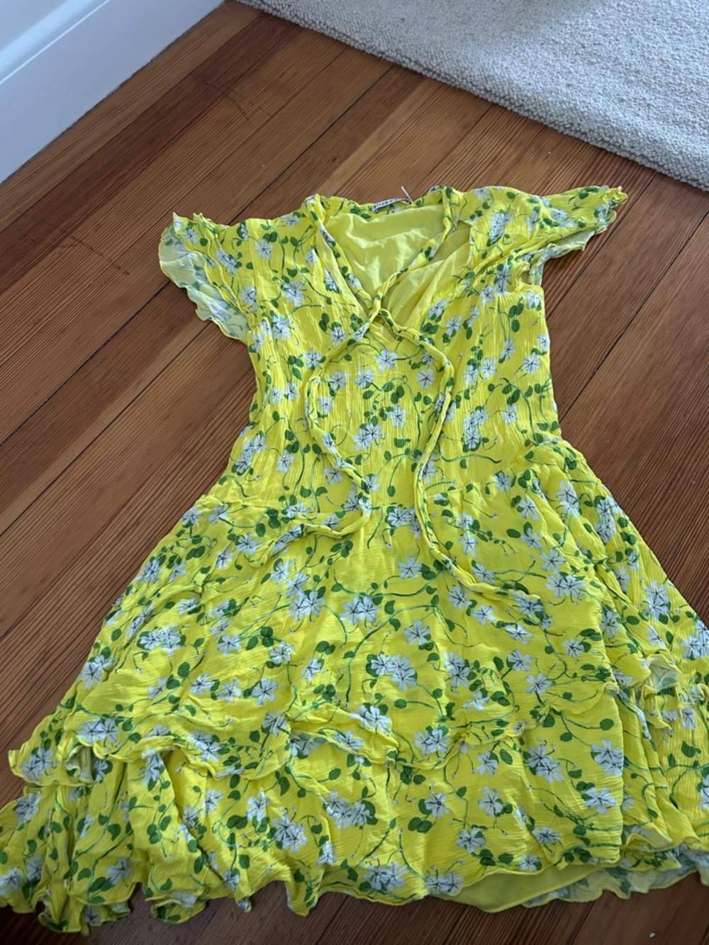 Alice and Olivia Yellow Floral Ruffled Dress